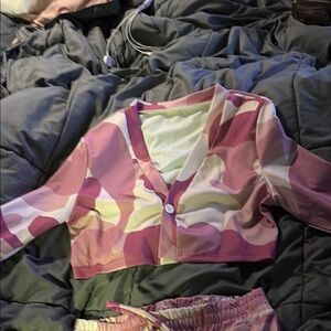 Pink and Cream Blazer with Abstract Pattern. Two- piece set.